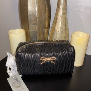 Vince Camuto Black Quilted Bag with Gold Bow